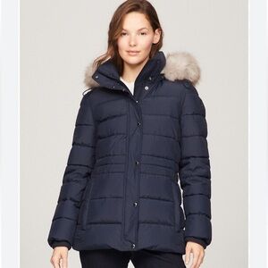 Tommy Hilfiger Hooded Puffer Coat, Jacket, Women’s, Navy, Size S, Removable Hood